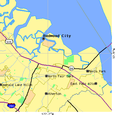 Zip code 94063 close-up map