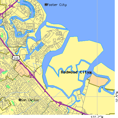 Zip code 94065 close-up map