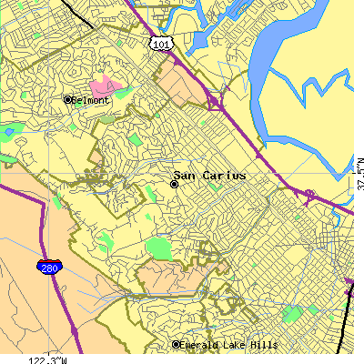 Zip code 94070 close-up map