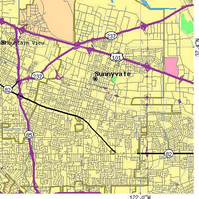 Zip code 94086 close-up map