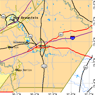 Zip code 78155 close-up map