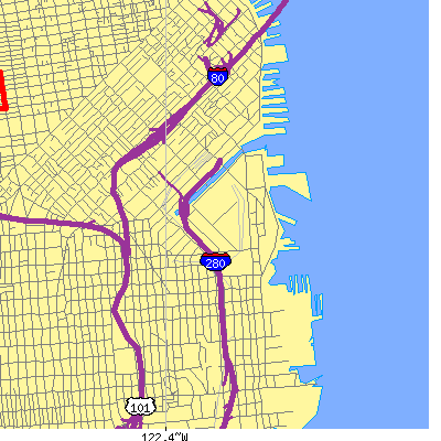 Zip code 94107 close-up map