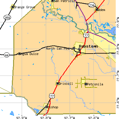 Zip code 78380 close-up map