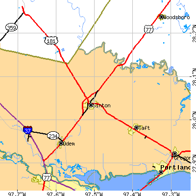 Zip code 78387 close-up map