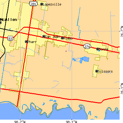 Zip code 78516 close-up map