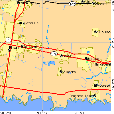 Zip code 78537 close-up map