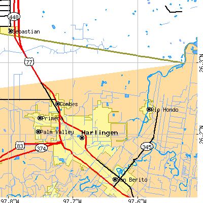 Zip code 78550 close-up map