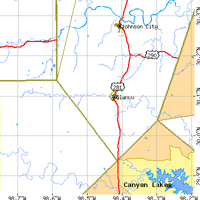 Zip code 78606 close-up map