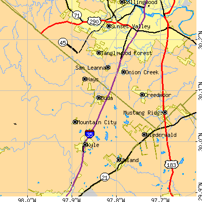 Zip code 78610 close-up map