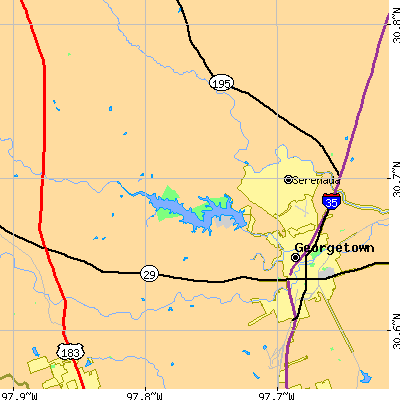 Zip code 78628 close-up map