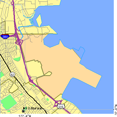 Zip code 94128 close-up map
