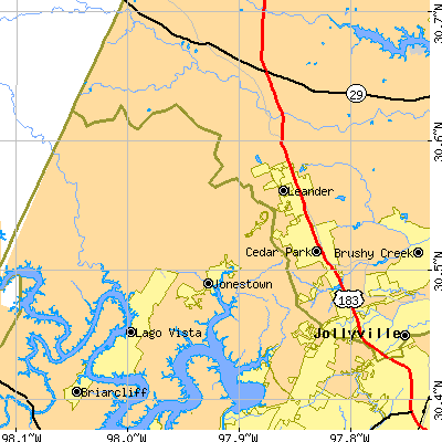 Zip code 78641 close-up map