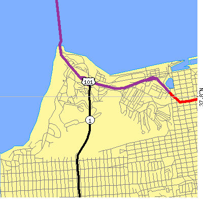 Zip code 94129 close-up map