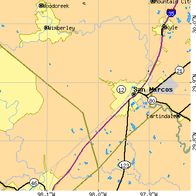 Zip code 78666 close-up map