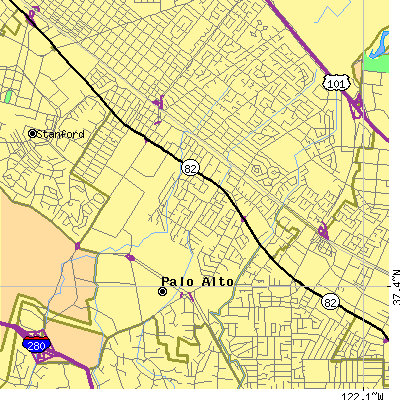 Zip code 94306 close-up map