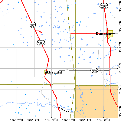 Zip code 79018 close-up map
