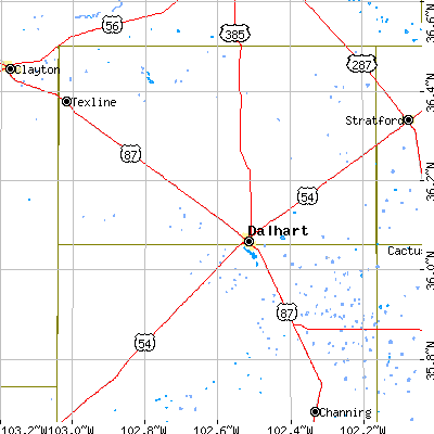 Zip code 79022 close-up map
