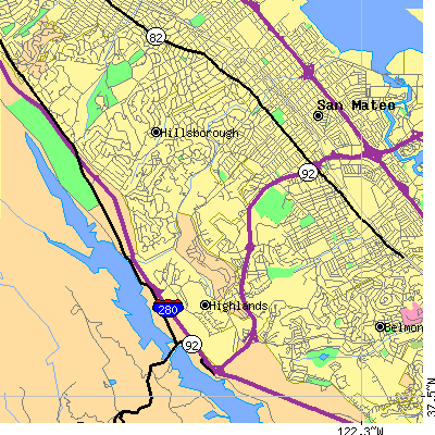 Zip code 94402 close-up map