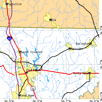 Zip code 35058 close-up map