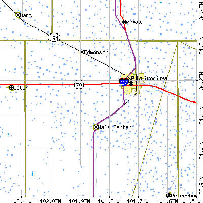 Zip code 79072 close-up map