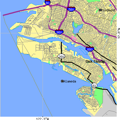 Zip code 94501 close-up map