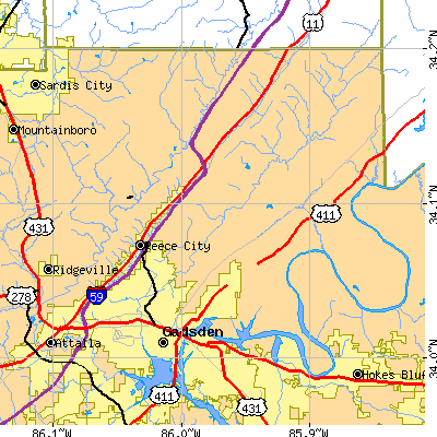 Zip code 35904 close-up map