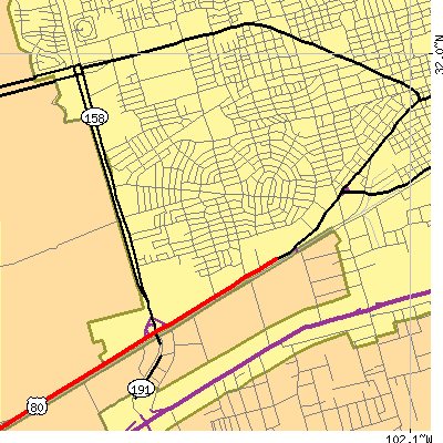 Zip code 79703 close-up map