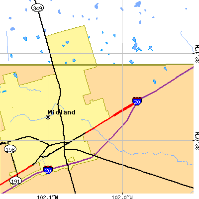 Zip code 79705 close-up map