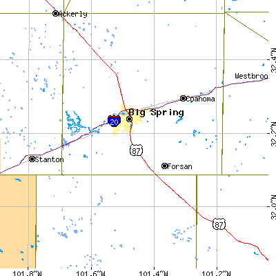 Zip code 79720 close-up map