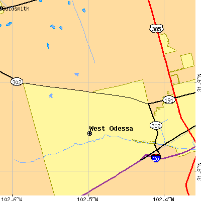 Zip code 79764 close-up map