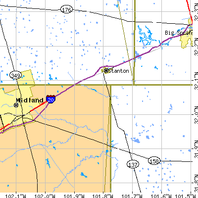 Zip code 79782 close-up map