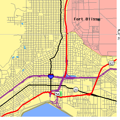 Zip code 79903 close-up map