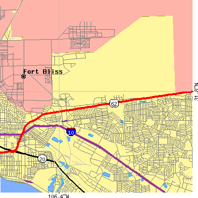 Zip code 79925 close-up map