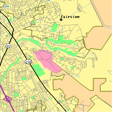 Zip code 94542 close-up map