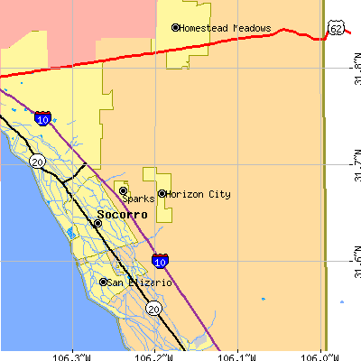 Zip code 79927 close-up map