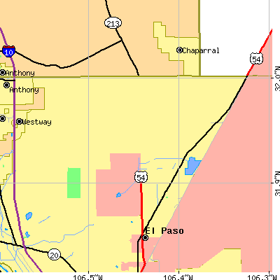 Zip code 79934 close-up map