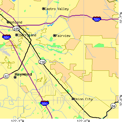 Zip code 94544 close-up map