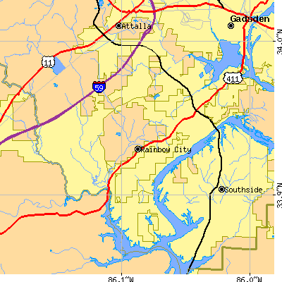 Zip code 35906 close-up map