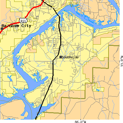 Zip code 35907 close-up map