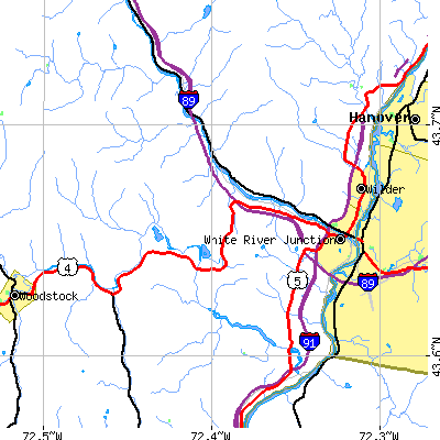 Zip code 05001 close-up map