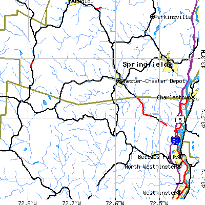 Zip code 05143 close-up map