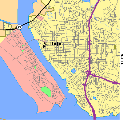 Zip code 94590 close-up map