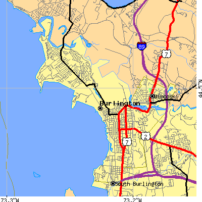 Zip code 05401 close-up map