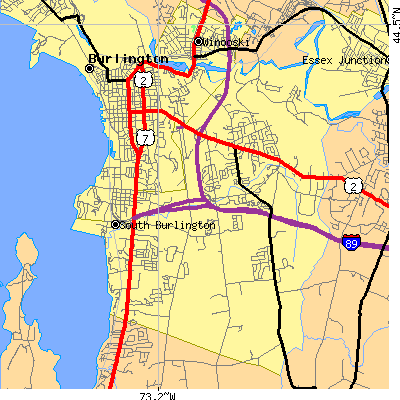 Zip code 05403 close-up map