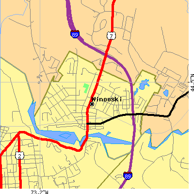 Zip code 05404 close-up map