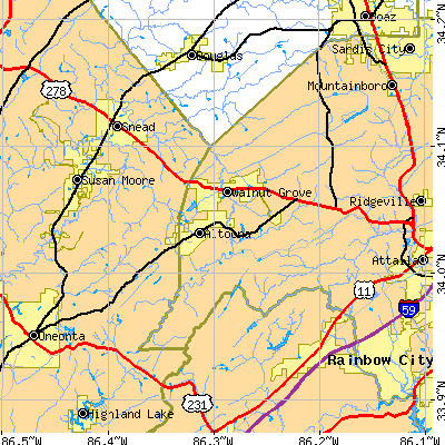 Zip code 35952 close-up map