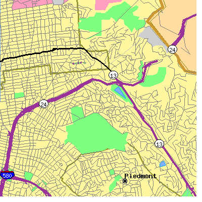 Zip code 94618 close-up map