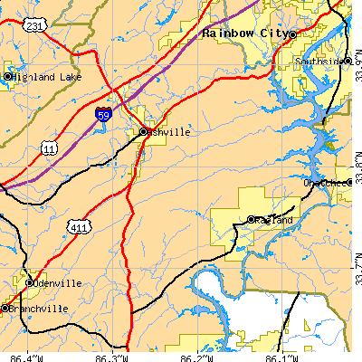 Zip code 35953 close-up map