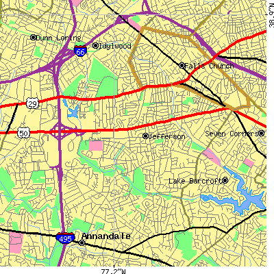 Zip code 22042 close-up map
