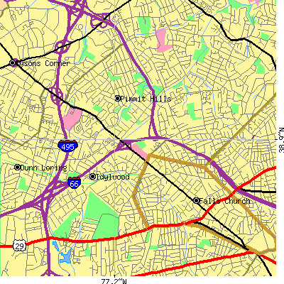 Zip code 22043 close-up map